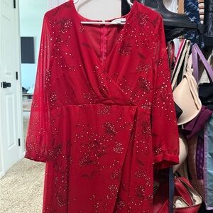 Madewell Red Long Sleeve Floral Dress